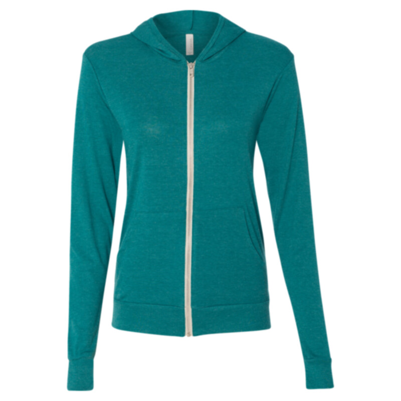 Unisex Triblend Lightweight Full-Zip Hooded Long Sleeve Tee Thumbnail